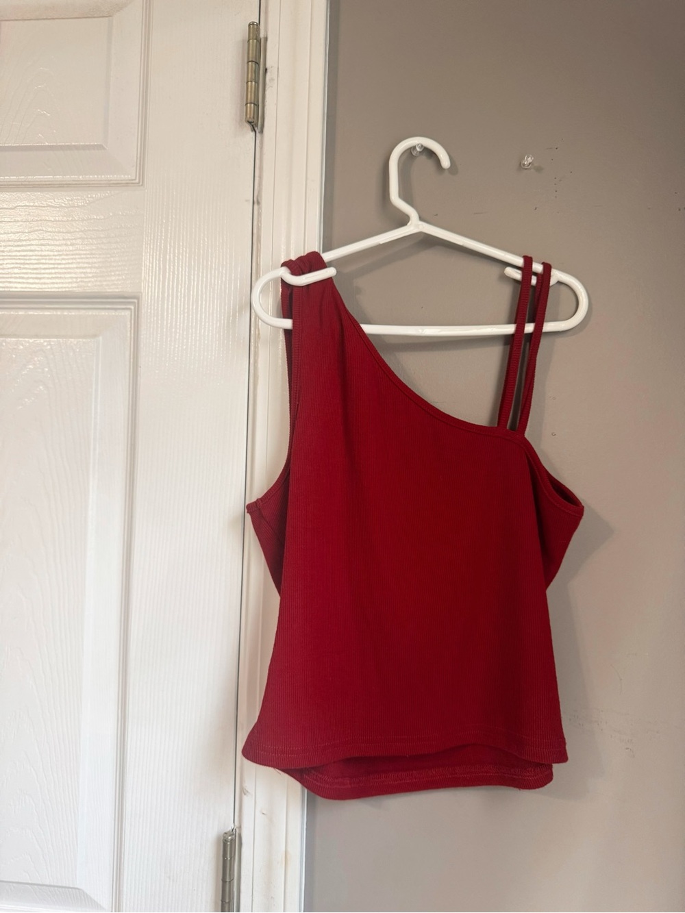 Red one shoulder crop top